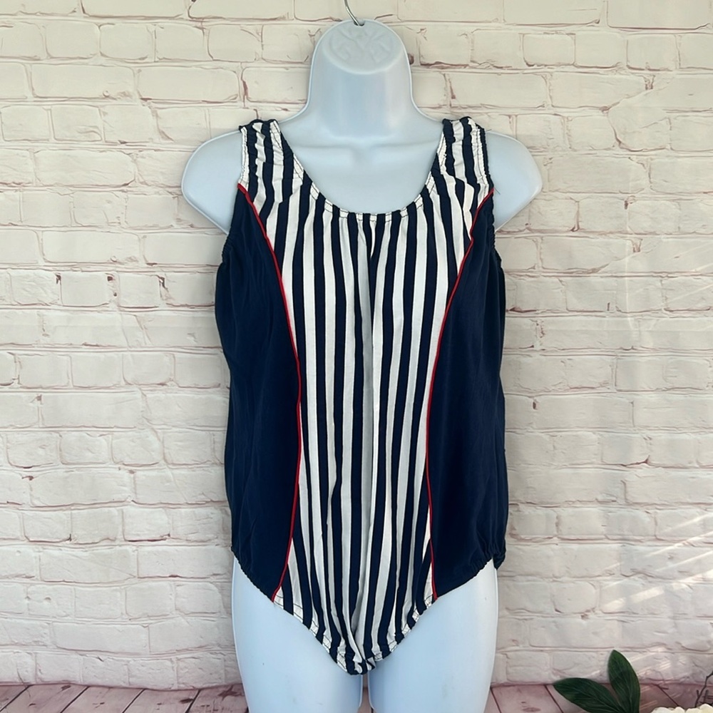 1970’s Vintage Blue stripe one piece bathing suit size 1X VTG